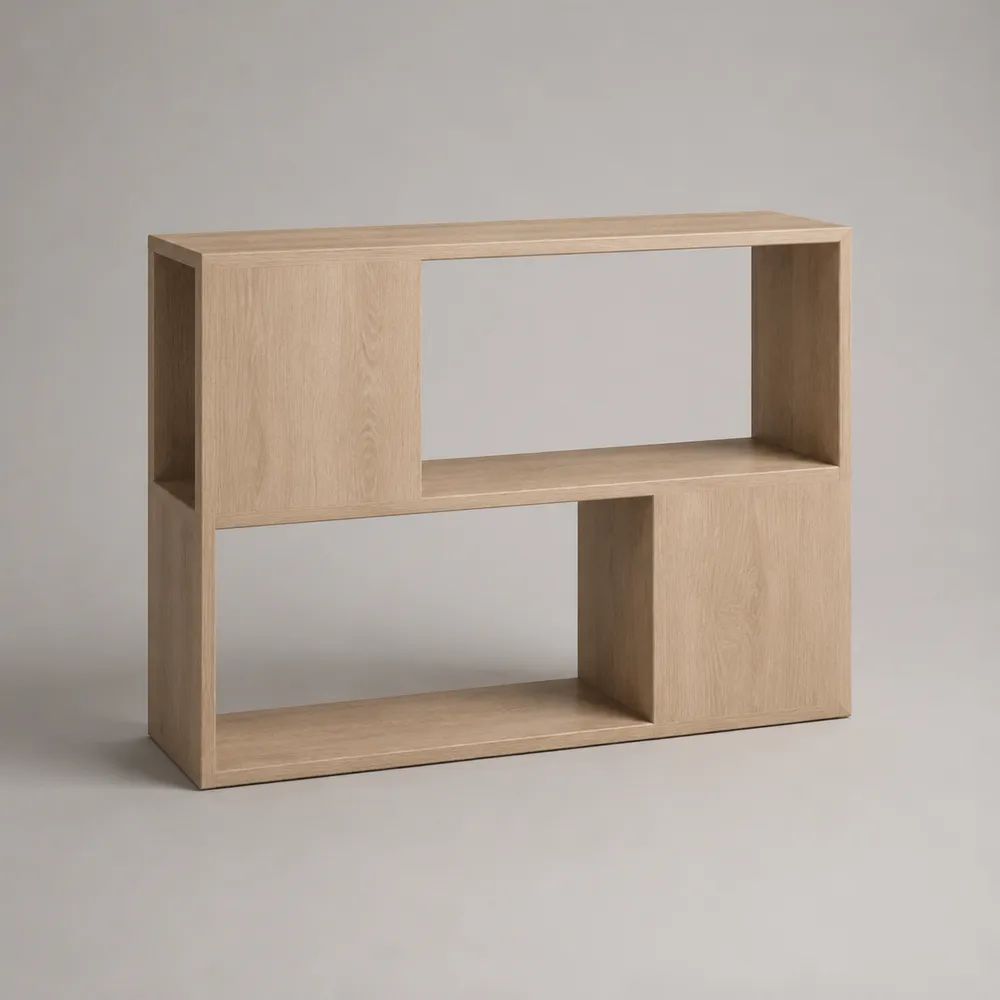Asymmetrisches Bücherregal aus MDF mit Eichenholzdekor in Eiche Natur, 120 × 30 × 80 cm