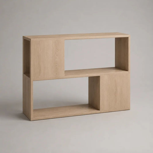 Asymmetrisches Bücherregal aus MDF mit Eichenholzdekor in Eiche Natur, 120 × 30 × 80 cm