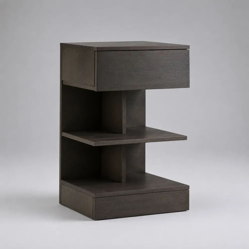 Nachttisch aus MDF mit 2 Schubladen und 2 offenen Ablagen, Dunkelbraun, 45 × 40 × 75 cm