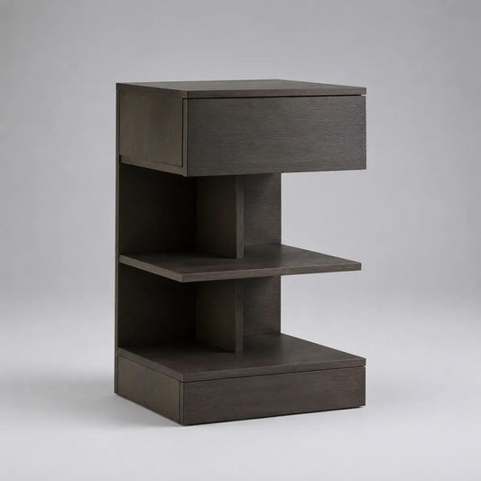 Nachttisch aus MDF mit 2 Schubladen und 2 offenen Ablagen, Dunkelbraun, 45 × 40 × 75 cm