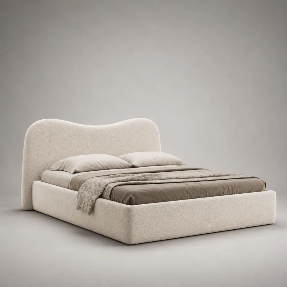 Stauraum-Polsterbett 160 × 200 cm mit Lattenrost und Bouclé-Bezug, Cremeweiß