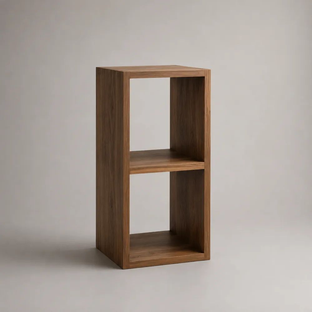 Bodenregal mit 2 offenen Fächern aus MDF mit Walnussfurnier, Braun, 40 × 30 × 80 cm