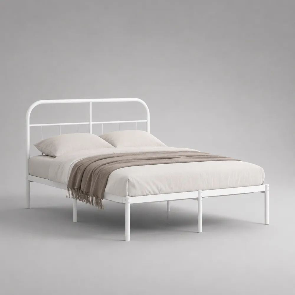 Metallbett Doppelbett aus pulverbeschichtetem Stahl, Weiß, Liegefläche 160 x 200 cm