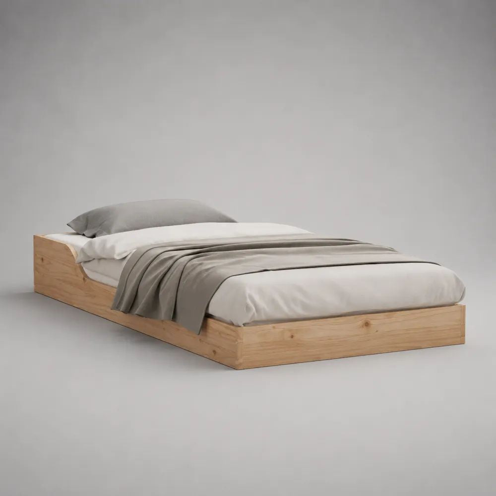 Massivholzbett 160 × 200 cm, rechteckiges Bettgestell aus massiver Kiefer, Natur, 206 × 166 × 45 cm