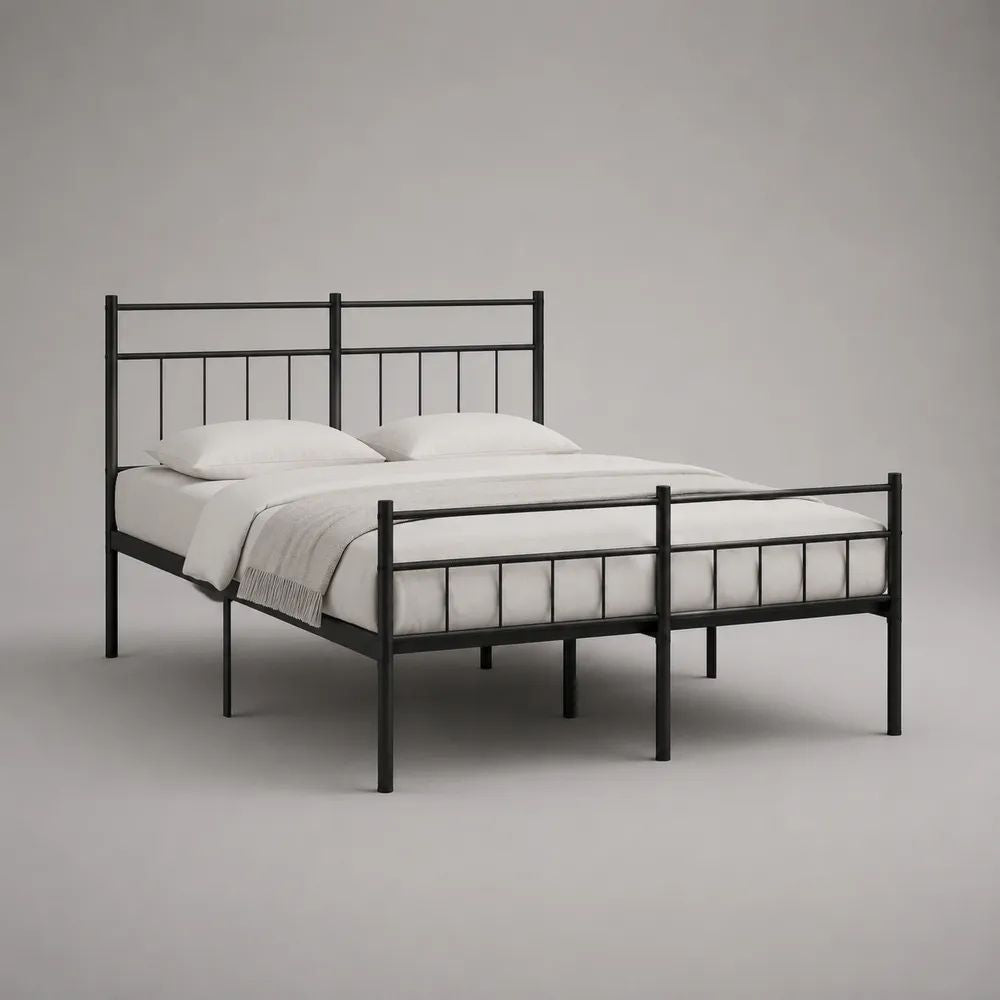 Metallbett-Doppelbettgestell aus Stahl, Schwarz, Liegefläche 160 × 200 cm