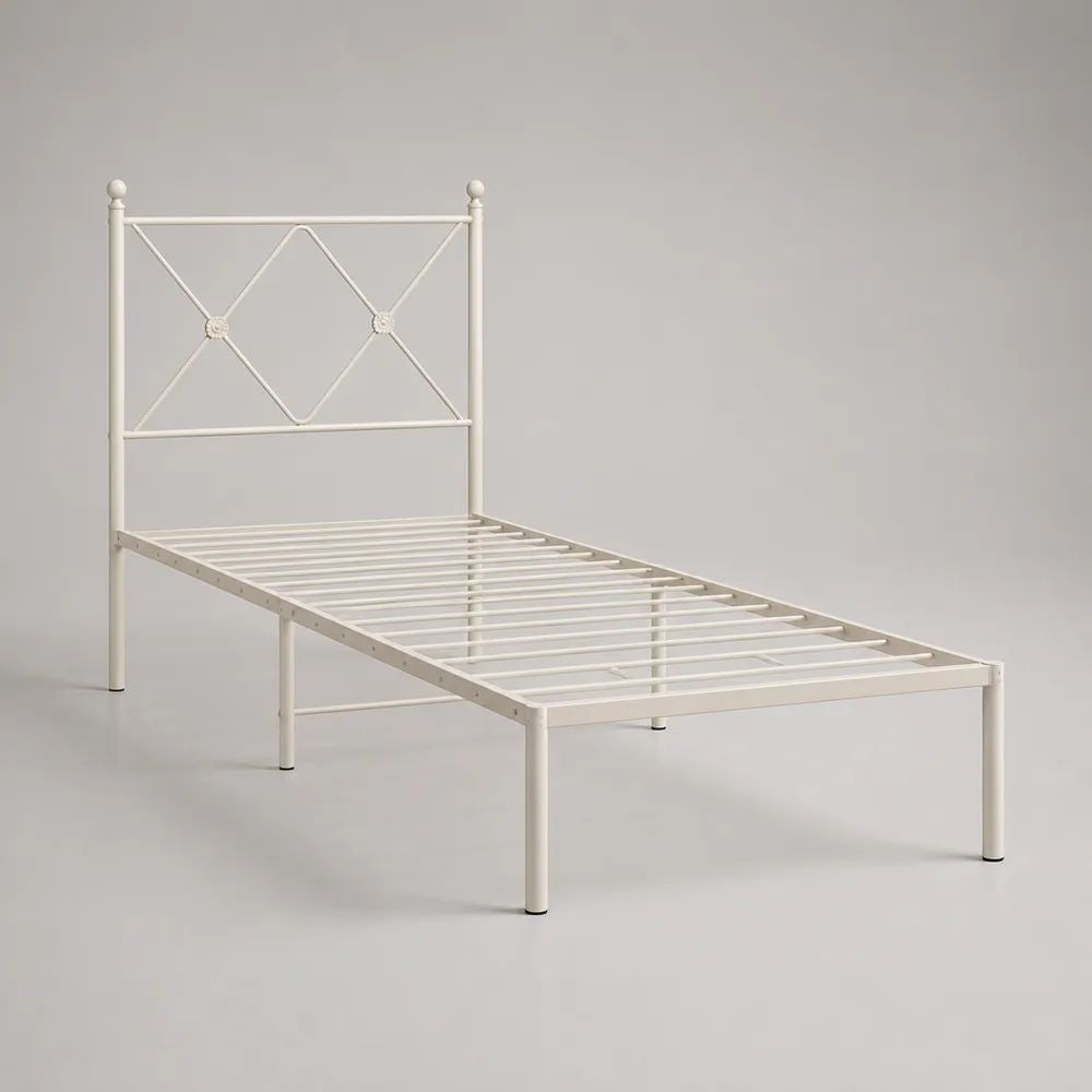 Metallbett Einzelbett aus pulverbeschichtetem Stahl, Weiß, Liegefläche 90 × 200 cm, Gesamtmaß 207 × 96 × 100 cm