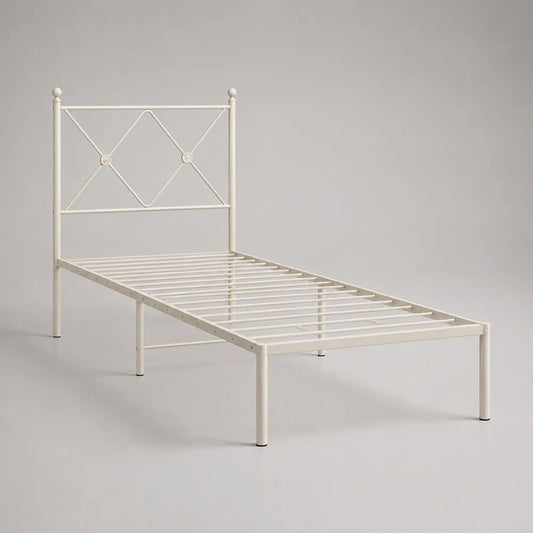 Metallbett Einzelbett aus pulverbeschichtetem Stahl, Weiß, Liegefläche 90 × 200 cm, Gesamtmaß 207 × 96 × 100 cm
