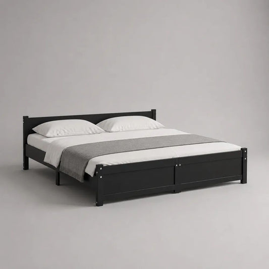 Doppelbett aus massivem Kiefernholz mit Lattenrost, Schwarz, 168 x 208 x 90 cm, Liegefläche 160 x 200 cm