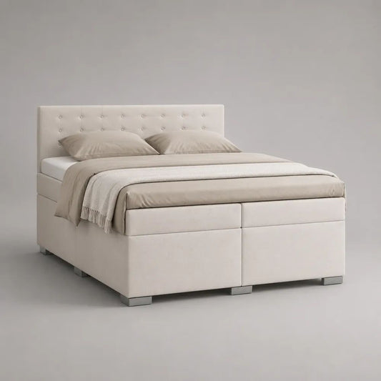 Boxspringbett-Set mit Taschenfederkernmatratze und Topper, Polyesterbezug, Beige/Silberfarben, Liegefläche 180 x 200 cm