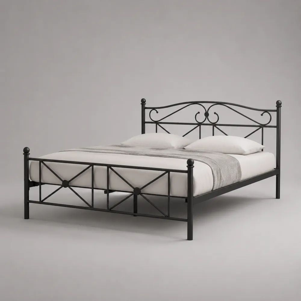Metallbett Doppelbett 140 x 200 cm aus Stahl mit Kopf- und Fußteil, Schwarz