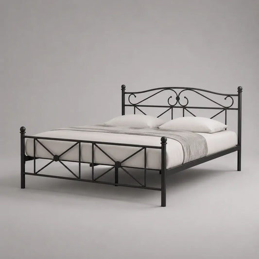 Metallbett Doppelbett 140 x 200 cm aus Stahl mit Kopf- und Fußteil, Schwarz